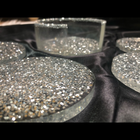 Discounted Silver Glitter Coaster Set of 4 WITHOUT Matching Holder - Picture 12 of 15
